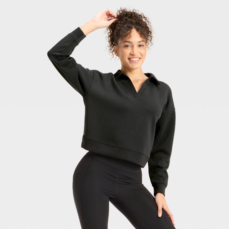 slide 1 of 3, Women's Airy Sleek Polo Sweatshirt - All In Motion™ Black Onyx S, 1 ct