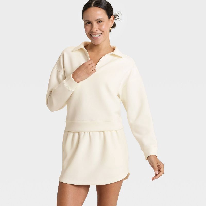 slide 3 of 3, Women's Airy Sleek Polo Sweatshirt - All In Motion™ Cream M, 1 ct