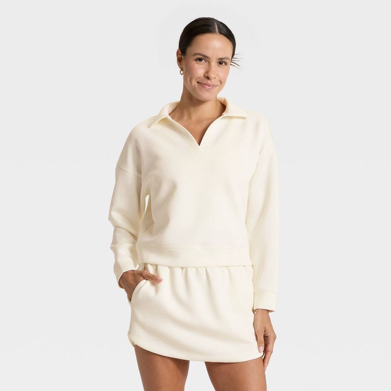 slide 1 of 3, Women's Airy Sleek Polo Sweatshirt - All In Motion™ Cream M, 1 ct