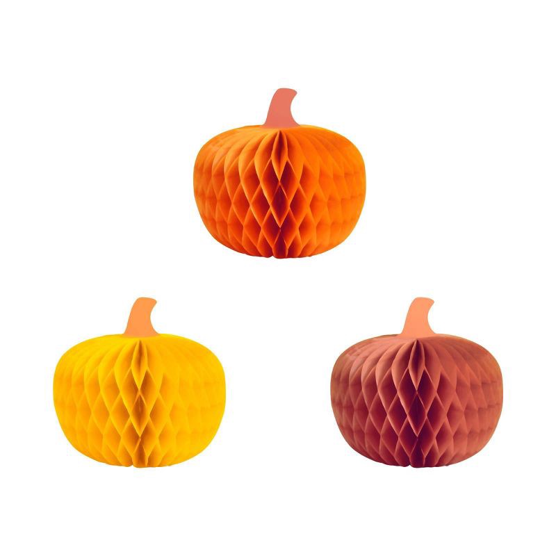 slide 1 of 3, 3ct Thanksgiving Honeycomb Pumpkin Decor - Spritz™, 3 ct