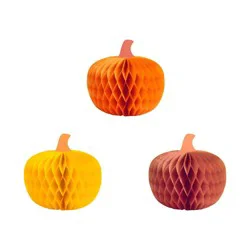3ct Thanksgiving Honeycomb Pumpkin Decor - Spritz™