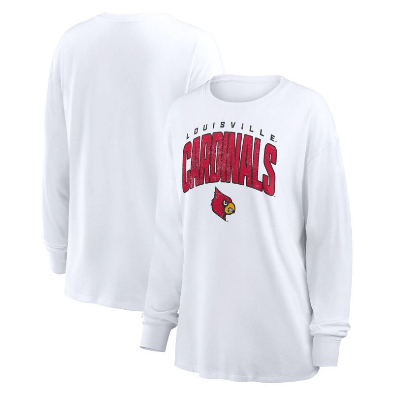 slide 3 of 3, NCAA Louisville Cardinals Women's White Long Sleeve T-Shirt - S, 1 ct