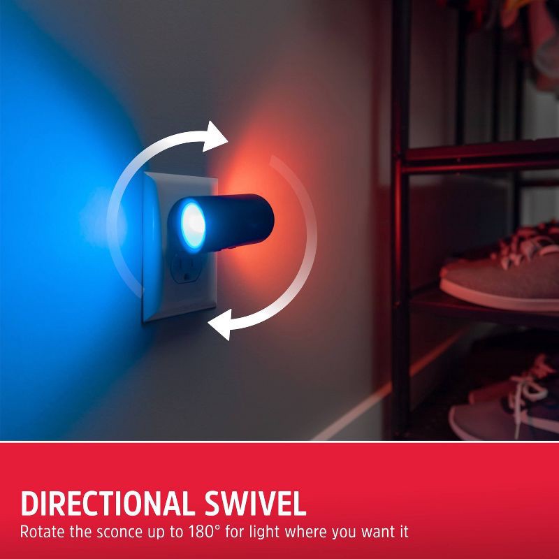 slide 4 of 8, Energizer Swivel Dual Control Sconce Color-Changing Light-Sensing Dimmable Night Light, 1 ct