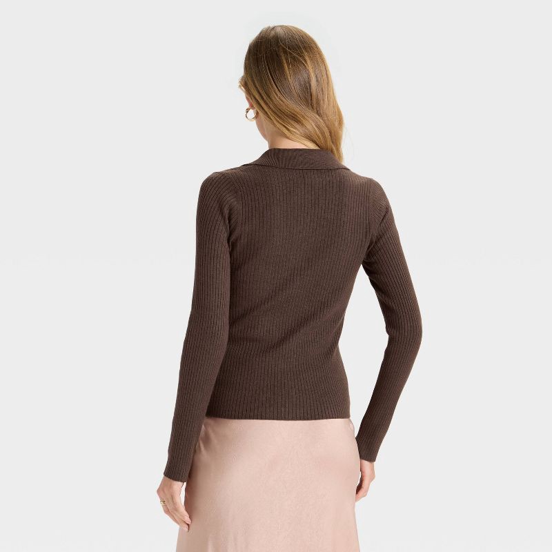 slide 2 of 3, Women's Ribbed Cardigan Sweater - A New Day™ Brown XL, 1 ct
