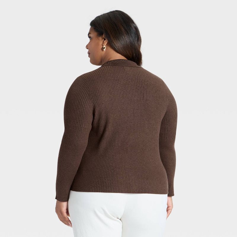 slide 2 of 3, Women's Ribbed Cardigan Sweater - A New Day™ Brown XXL, 1 ct