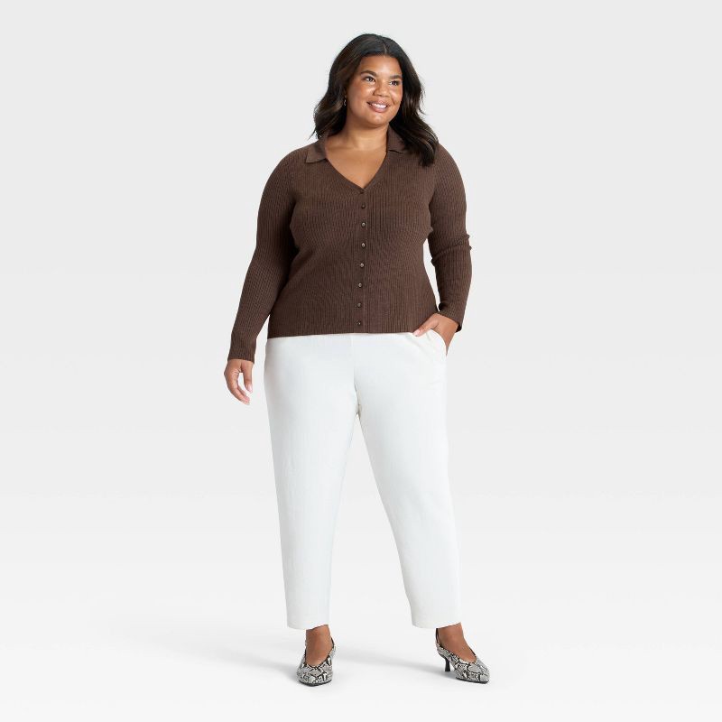 slide 3 of 3, Women's Ribbed Cardigan Sweater - A New Day™ Brown XXL, 1 ct