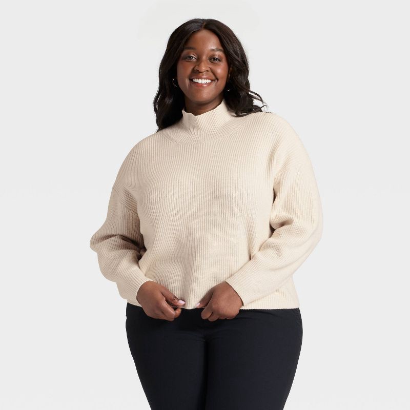 slide 1 of 3, Women's Funnel Pullover Sweater - A New Day™ Oatmeal XXL, 1 ct