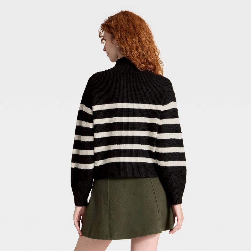 slide 2 of 3, Women's Funnel Pullover Sweater - A New Day™ Black/Cream Striped XS, 1 ct