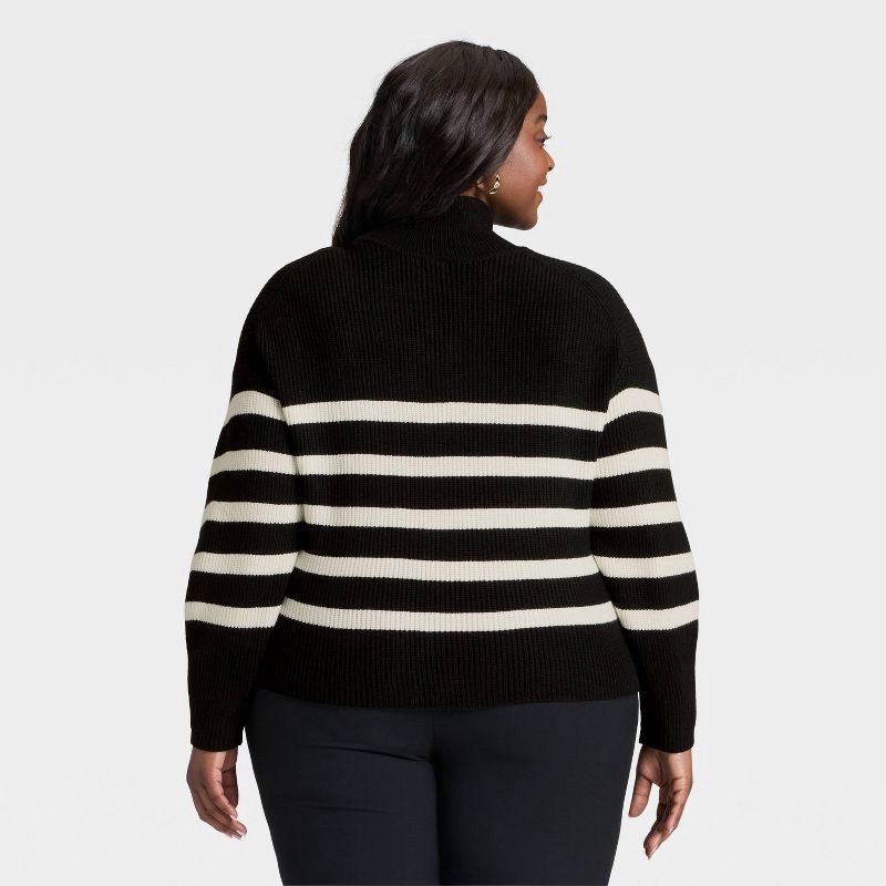 slide 2 of 3, Women's Funnel Pullover Sweater - A New Day™ Black/Cream Striped XXL, 1 ct