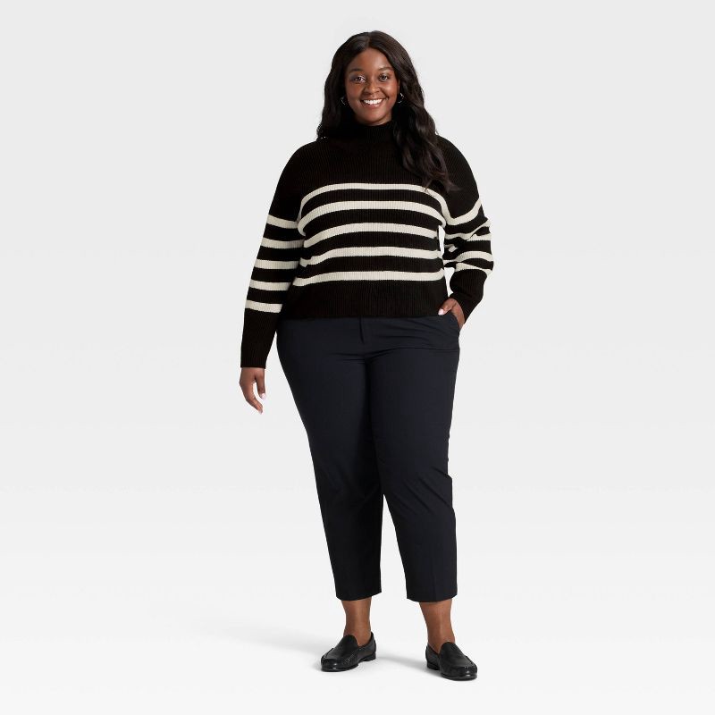 slide 3 of 3, Women's Funnel Pullover Sweater - A New Day™ Black/Cream Striped XXL, 1 ct
