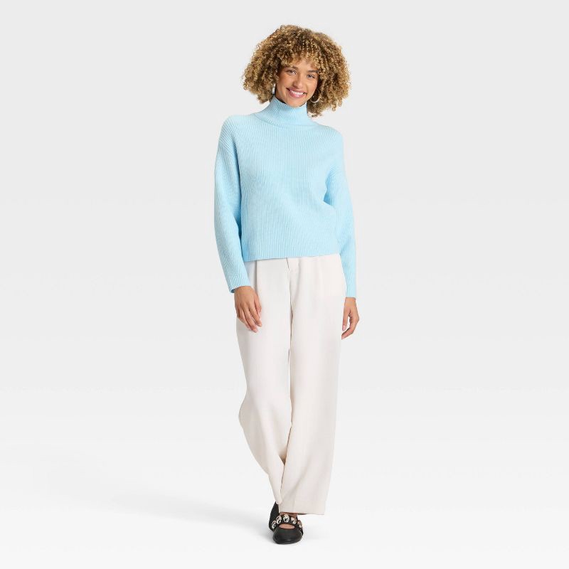 slide 3 of 3, Women's Funnel Pullover Sweater - A New Day™ Light Blue XS, 1 ct