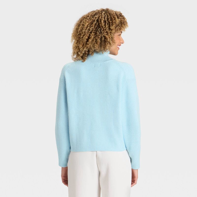 slide 2 of 3, Women's Funnel Pullover Sweater - A New Day™ Light Blue S, 1 ct