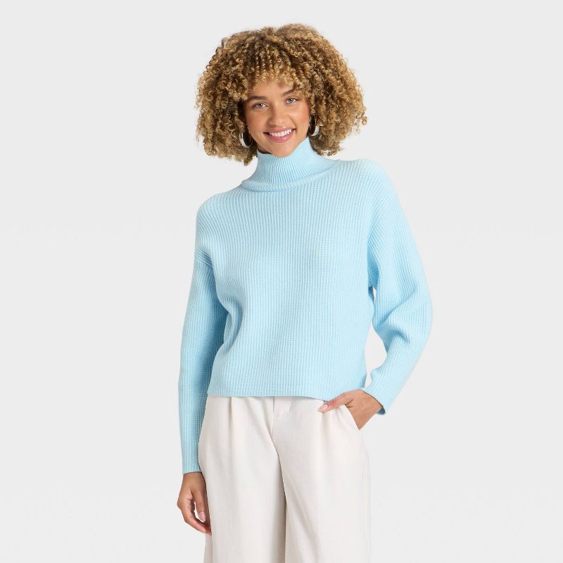 slide 1 of 3, Women's Funnel Pullover Sweater - A New Day™ Light Blue M, 1 ct