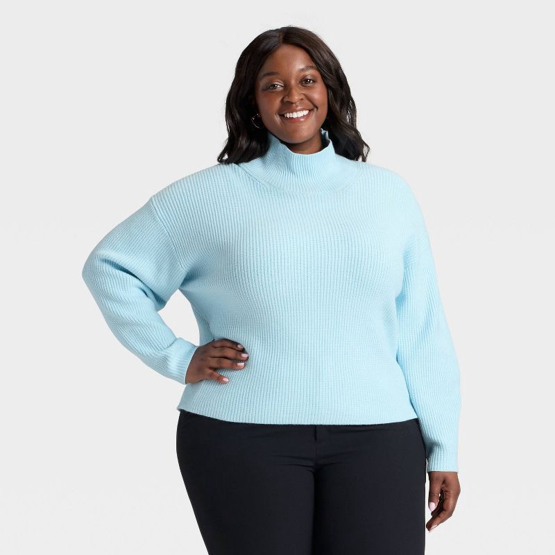 slide 1 of 3, Women's Funnel Pullover Sweater - A New Day™ Light Blue XXL, 1 ct