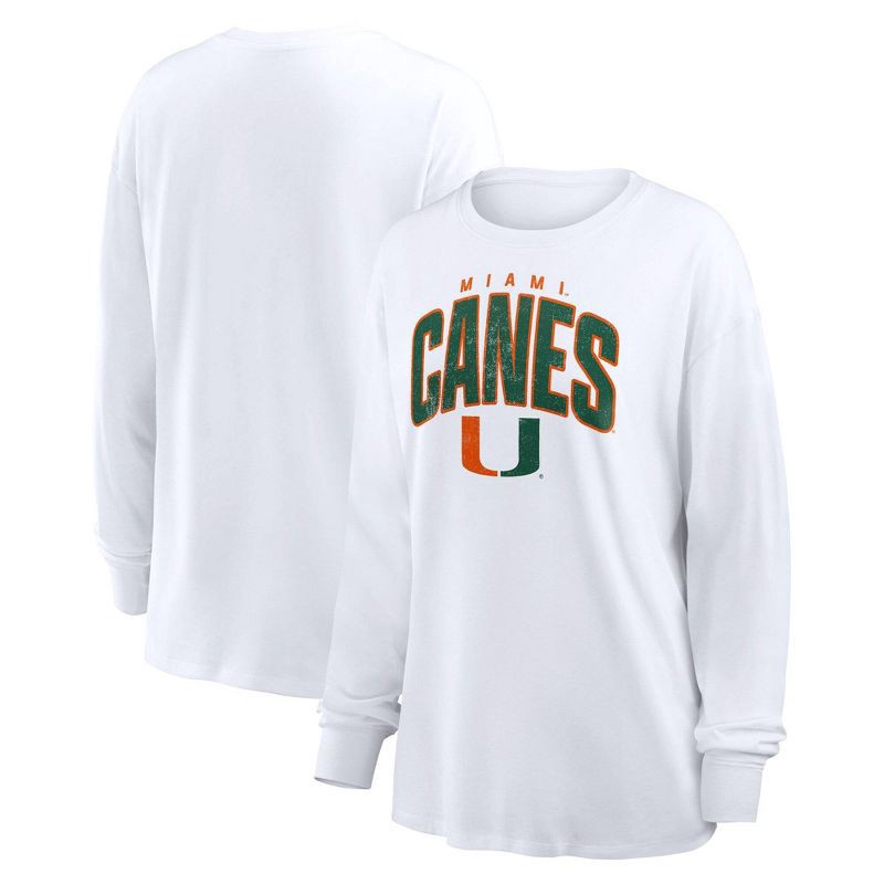 slide 3 of 3, NCAA Miami Hurricanes Women's White Long Sleeve T-Shirt - L, 1 ct