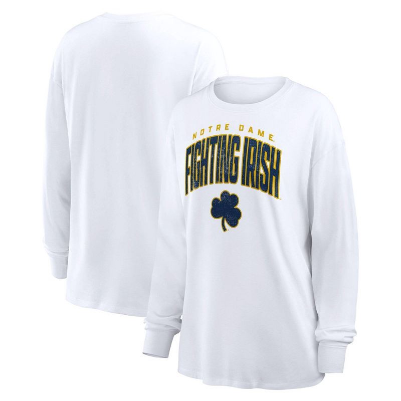 slide 3 of 3, NCAA Notre Dame Fighting Irish Women's White Long Sleeve T-Shirt - L, 1 ct