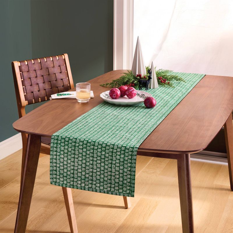 slide 2 of 3, 72"x14" Reversible Tree Print Table Runner Green - Threshold™, 1 ct