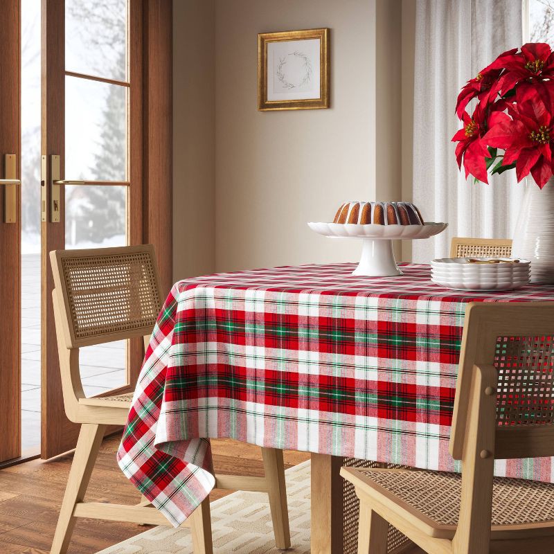 slide 2 of 3, 104"x60" Plaid Tablecloth Cardinal Red - Threshold™, 1 ct