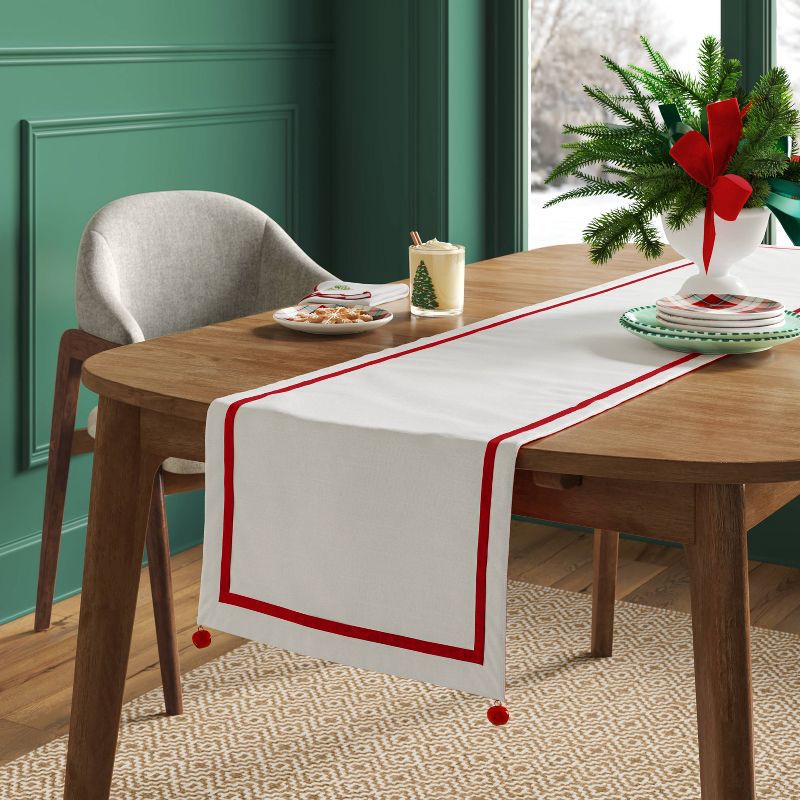 slide 2 of 3, 72"x14" Reversible Jingle Bells Table Runner Cream/Red - Threshold™, 1 ct