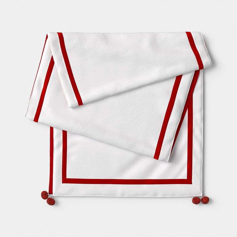 slide 1 of 3, 72"x14" Reversible Jingle Bells Table Runner Cream/Red - Threshold™, 1 ct