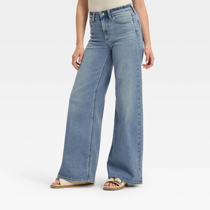 slide 1 of 3, Women's High-Rise Wide Leg Jeans - Universal Thread™ Medium Wash 12, 1 ct