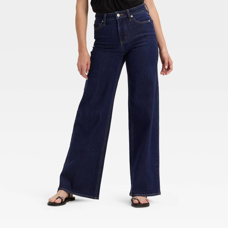 slide 1 of 5, Women's High-Rise Wide Leg Jeans - Universal Thread™ Dark Wash 6, 1 ct