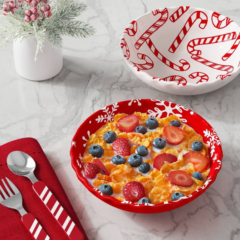 slide 2 of 4, 2pk 24oz Christmas Mini Cereal Bowl Red/White - Wondershop™, 2 ct; 24 oz