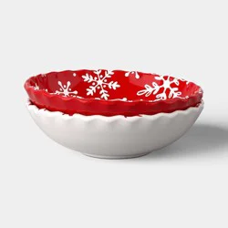 2pk 24oz Christmas Mini Cereal Bowl Red/White - Wondershop™