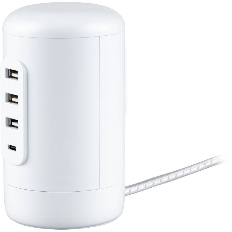 slide 3 of 10, General Electric GE 5' Braided Cord 2 Outlet with 3 USB-A and 1 USB-C Desktop Charging Station White, 1 ct