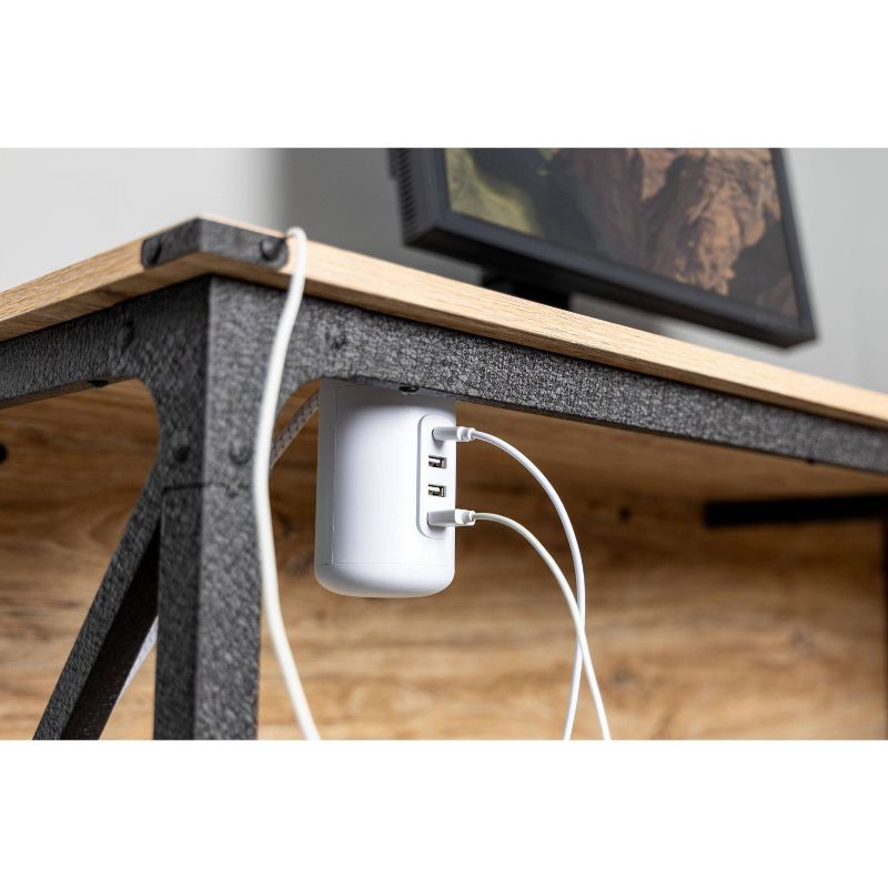 slide 6 of 10, General Electric GE 5' Braided Cord 2 Outlet with 3 USB-A and 1 USB-C Desktop Charging Station White, 1 ct