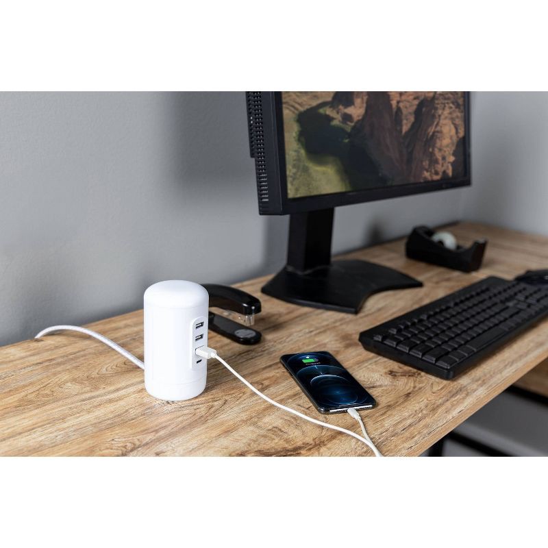 slide 7 of 10, General Electric GE 5' Braided Cord 2 Outlet with 3 USB-A and 1 USB-C Desktop Charging Station White, 1 ct