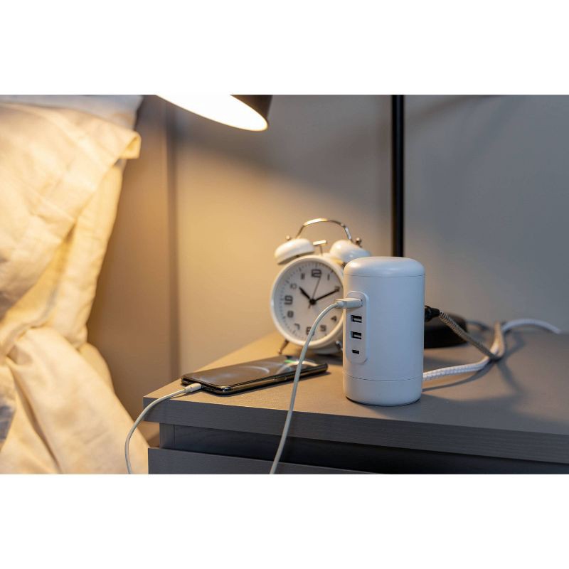 slide 8 of 10, General Electric GE 5' Braided Cord 2 Outlet with 3 USB-A and 1 USB-C Desktop Charging Station White, 1 ct