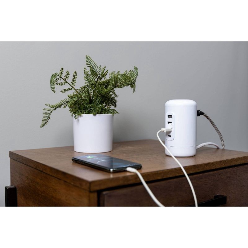 slide 9 of 10, General Electric GE 5' Braided Cord 2 Outlet with 3 USB-A and 1 USB-C Desktop Charging Station White, 1 ct