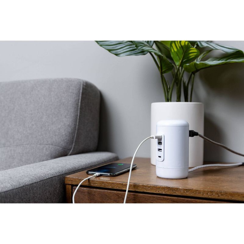 slide 10 of 10, General Electric GE 5' Braided Cord 2 Outlet with 3 USB-A and 1 USB-C Desktop Charging Station White, 1 ct