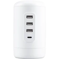 General Electric GE 5' Braided Cord 2 Outlet with 3 USB-A and 1 USB-C Desktop Charging Station White