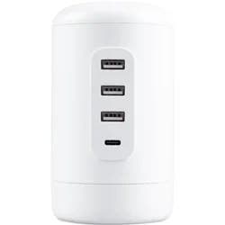 General Electric GE 5' Braided Cord 2 Outlet with 3 USB-A and 1 USB-C Desktop Charging Station White