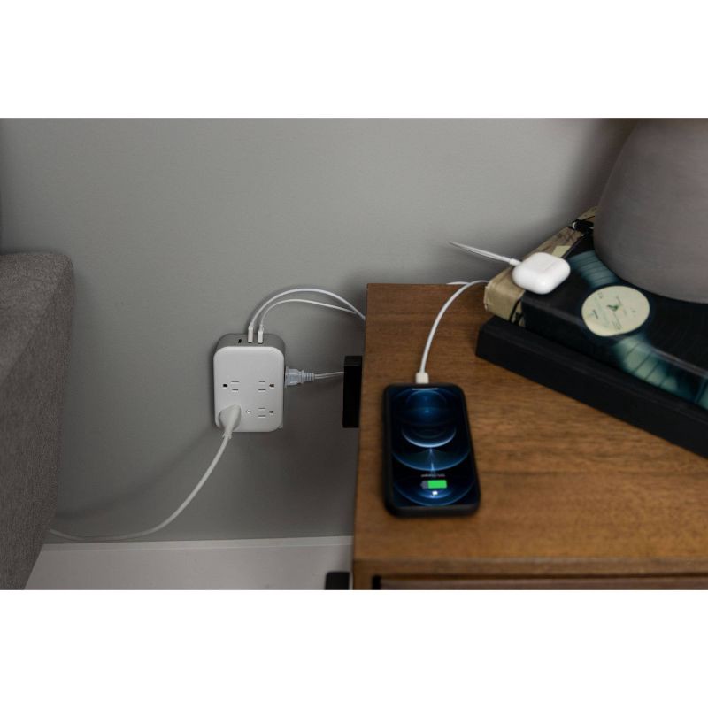 slide 6 of 10, General Electric GE 4 Grounded Outlets and 4 Polarized Outlets with 2 USB-C and 1 USB-A Surge Tap White/Gray, 1 ct