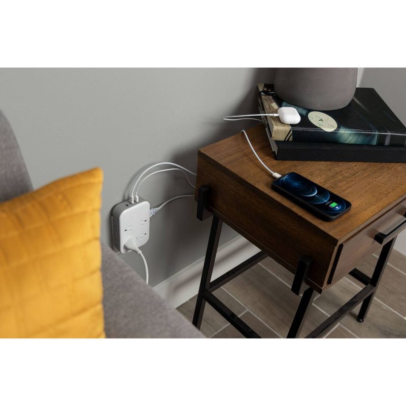 slide 7 of 10, General Electric GE 4 Grounded Outlets and 4 Polarized Outlets with 2 USB-C and 1 USB-A Surge Tap White/Gray, 1 ct