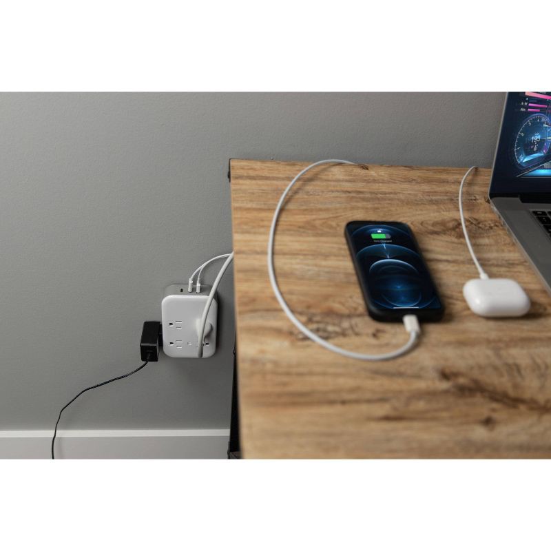 slide 8 of 10, General Electric GE 4 Grounded Outlets and 4 Polarized Outlets with 2 USB-C and 1 USB-A Surge Tap White/Gray, 1 ct