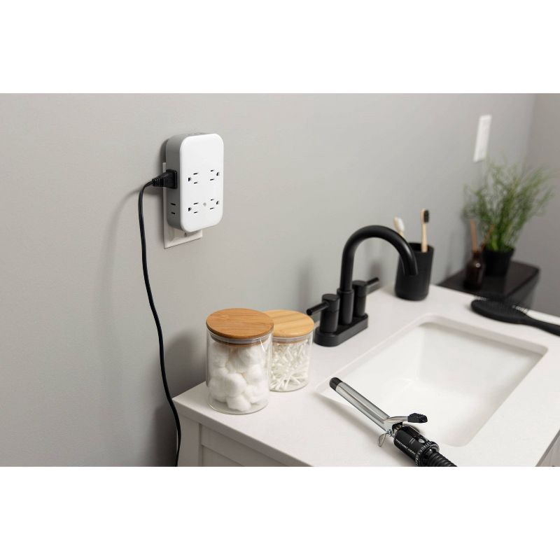 slide 10 of 10, General Electric GE 4 Grounded Outlets and 4 Polarized Outlets with 2 USB-C and 1 USB-A Surge Tap White/Gray, 1 ct