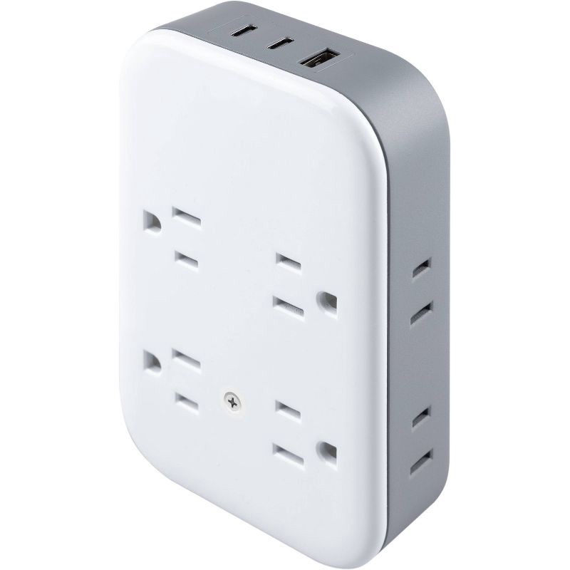 slide 1 of 10, General Electric GE 4 Grounded Outlets and 4 Polarized Outlets with 2 USB-C and 1 USB-A Surge Tap White/Gray, 1 ct