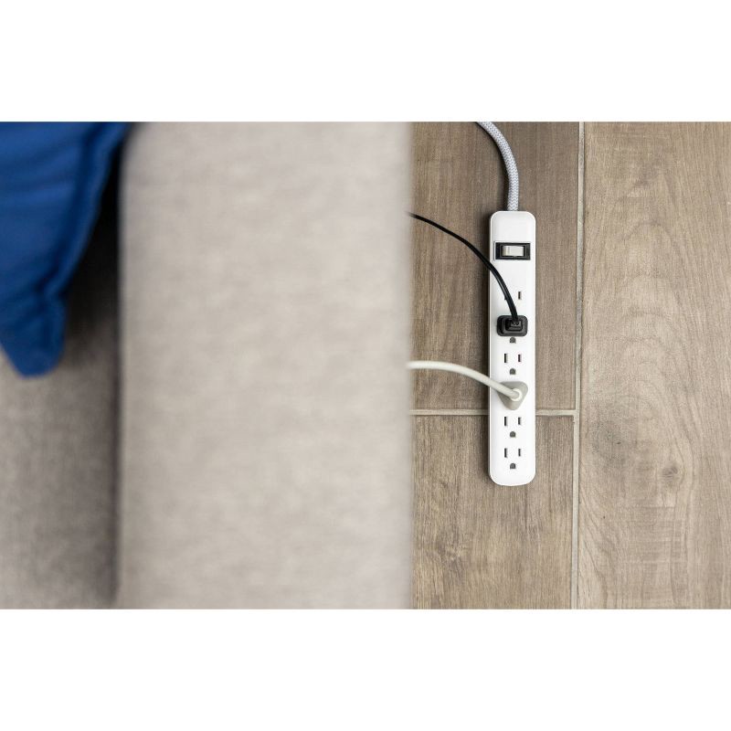 slide 8 of 8, General Electric 2pc Multipack 2' 6 Outlet Surge Protector 245J White, 2 ct