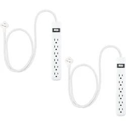 General Electric GE 2pk 2' 6 Outlet Surge Protector 245J White