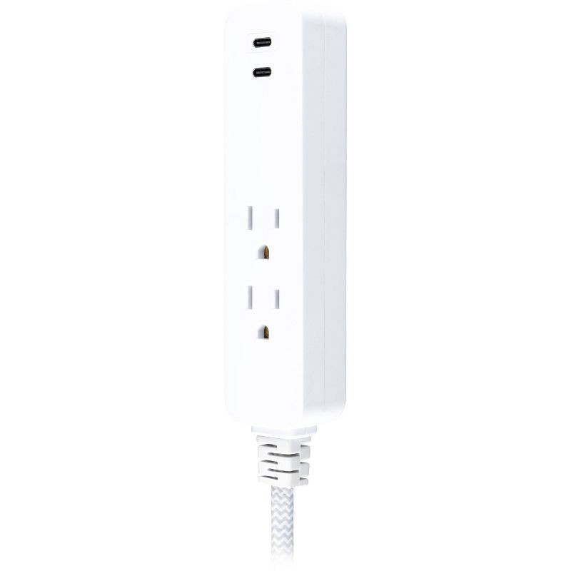 slide 3 of 12, General Electric GE 2 Outlet 2 USB-C 12W and 6 Outlet 245 Joules 2' Braided Cord White Combo Pack, 1 ct