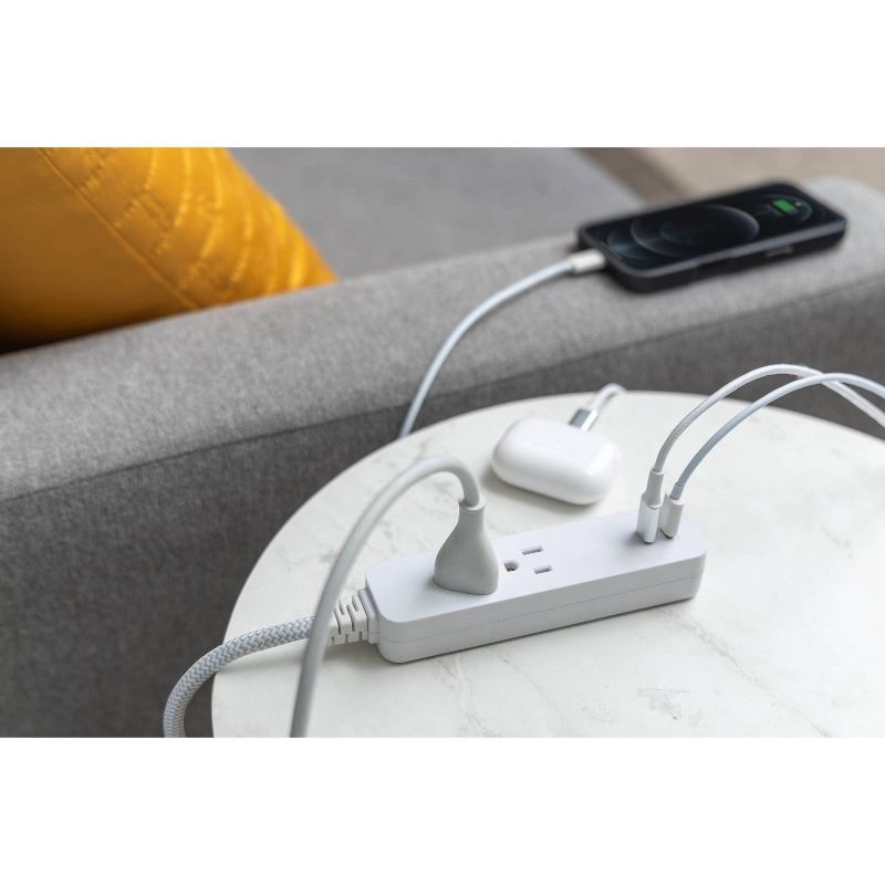 slide 8 of 12, General Electric GE 2 Outlet 2 USB-C 12W and 6 Outlet 245 Joules 2' Braided Cord White Combo Pack, 1 ct