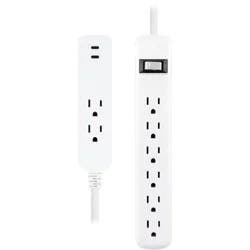 General Electric GE 2 Outlet 2 USB-C 12W and 6 Outlet 245 Joules 2' Braided Cord White Combo Pack