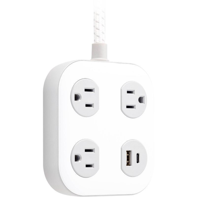 slide 2 of 8, General Electric GE 3 Outlet 1 USB-A 1 USB-C 12W Shared 245 Joules 4' Braided Cord White Gray, 1 ct