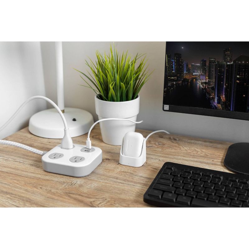 slide 8 of 8, General Electric GE 3 Outlet 1 USB-A 1 USB-C 12W Shared 245 Joules 4' Braided Cord White Gray, 1 ct