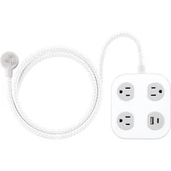 General Electric GE 3 Outlet 1 USB-A 1 USB-C 12W Shared 245 Joules 4' Braided Cord White Gray