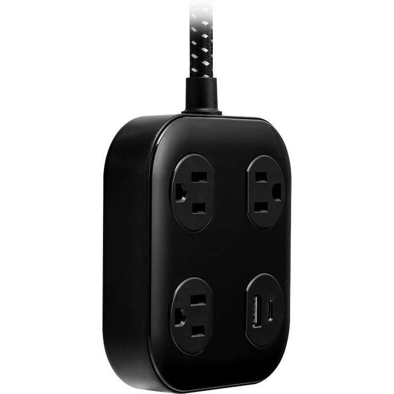 slide 2 of 8, General Electric GE 3 Outlet 1 USB-A and 1 USB-C 12W Shared 245 Joules 4' Braided Cord Black, 1 ct